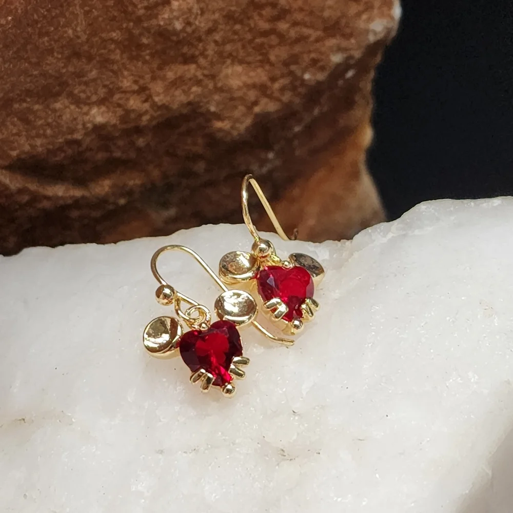 Mickey Mouse Read Heart Swarovski Crystals Luxury Gold Plated Earrings